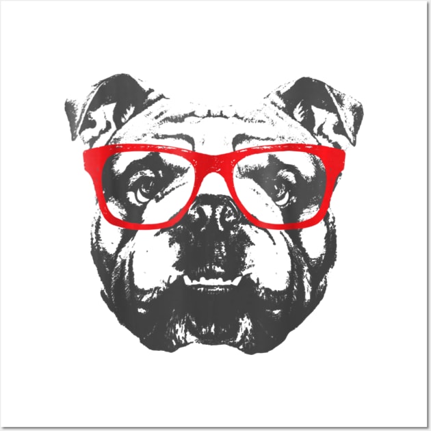 English Bulldog T Shirt Design Red Glasses Nice Wall Art by martinyualiso